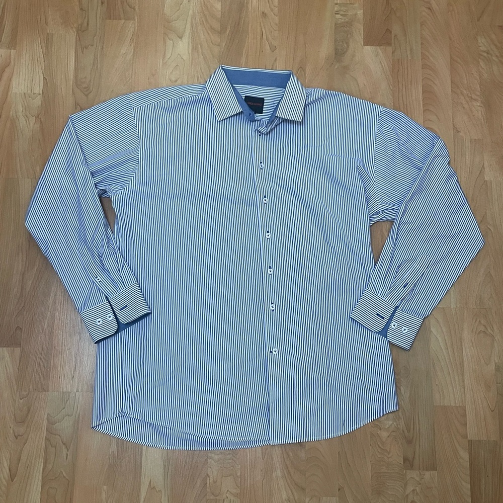 Lorenzo Uomo Men’s Blue Striped Casual Button Down Shirt  Nordstrom 3XLT